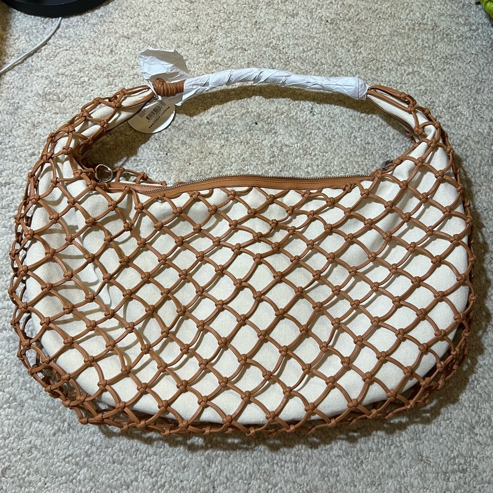 Staud Luna Tawny leather canvas large Brown Women's Bag